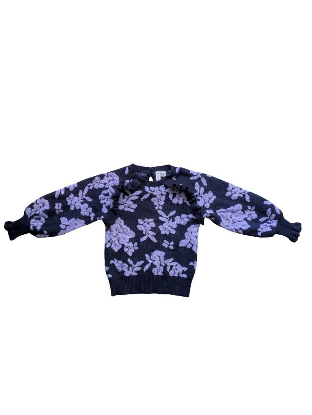 Janie And Jack Girls 3T Purple And Lilac Floral Print Sweater Ruffle Cozy School